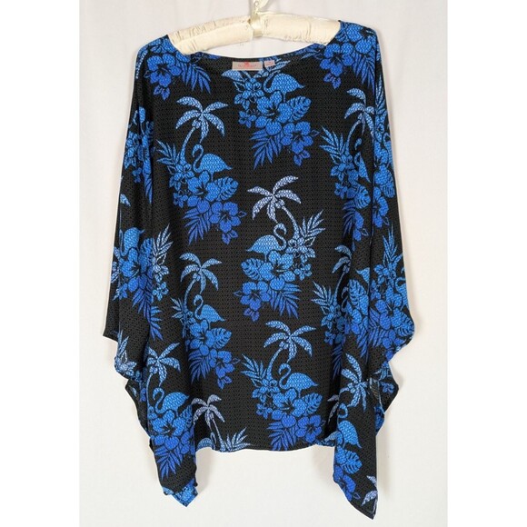 Quacker Factory Poncho Blouse Women’s 1X Palm Trees & Flamingo Print Breezy - Picture 2 of 8